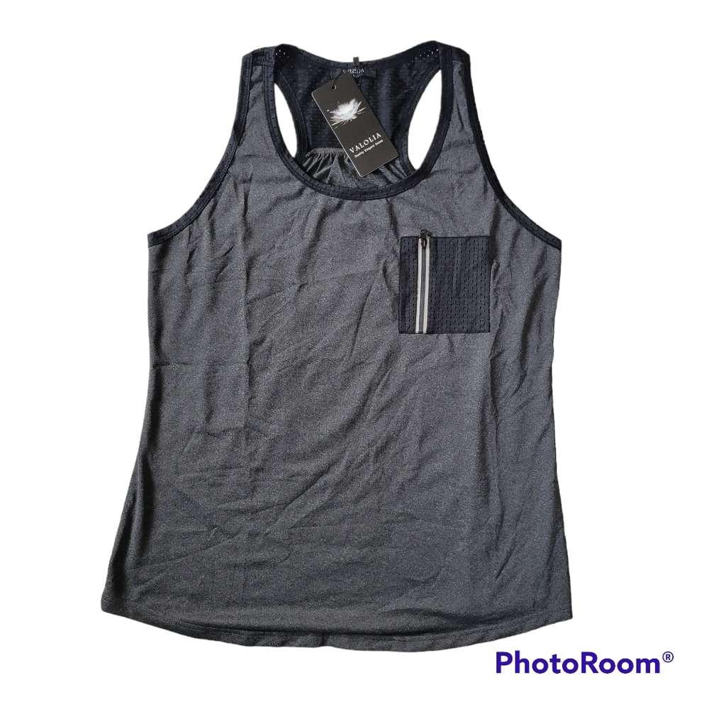 New Valolia Women's Racerback Yoga Tank Top With Zipper Pocket L